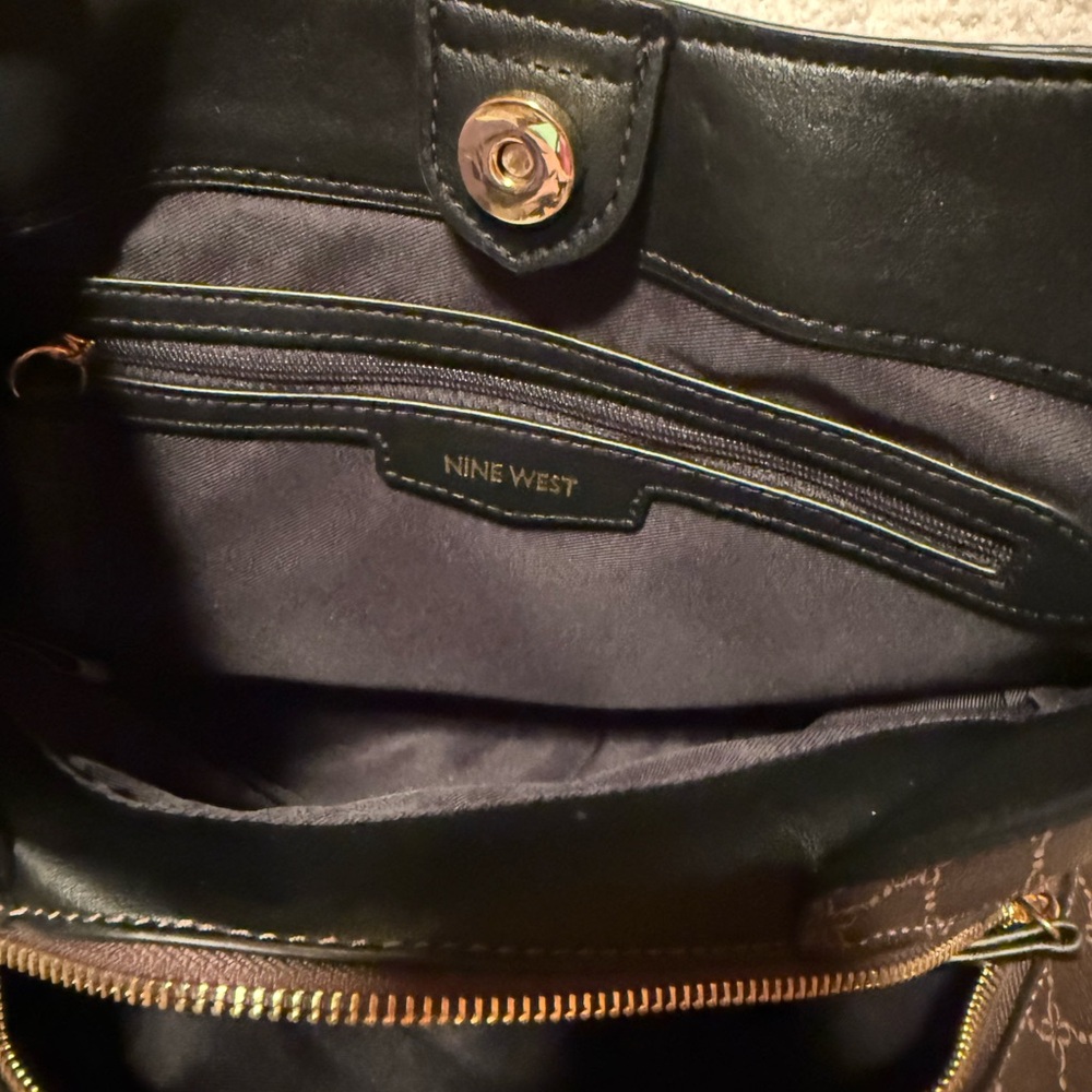 Nine West Dark Brown and Gold Geometric Shoulder Bag - Picture 5 of 8